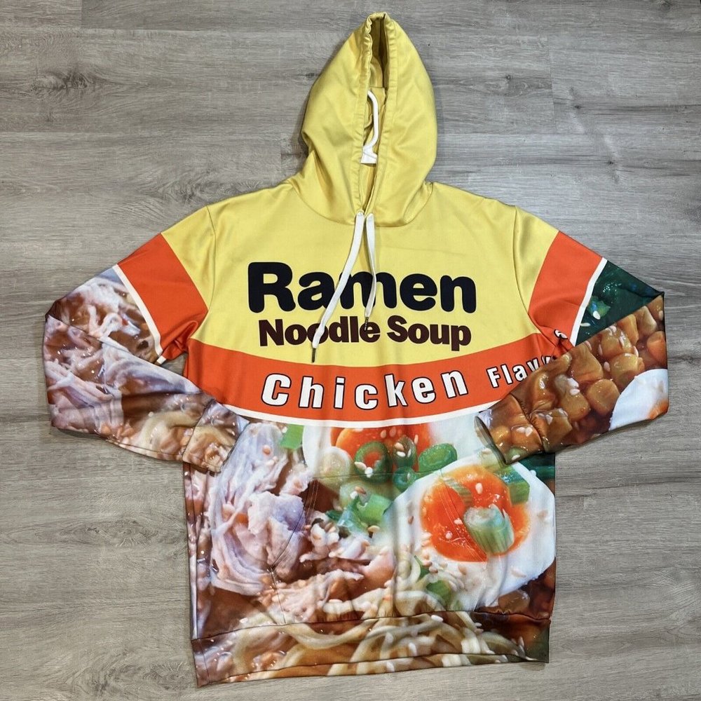 Ramen Noodle Soup Hoodies Men’s L Pullover Sweater 3D Print Fun Pouch Casual‎